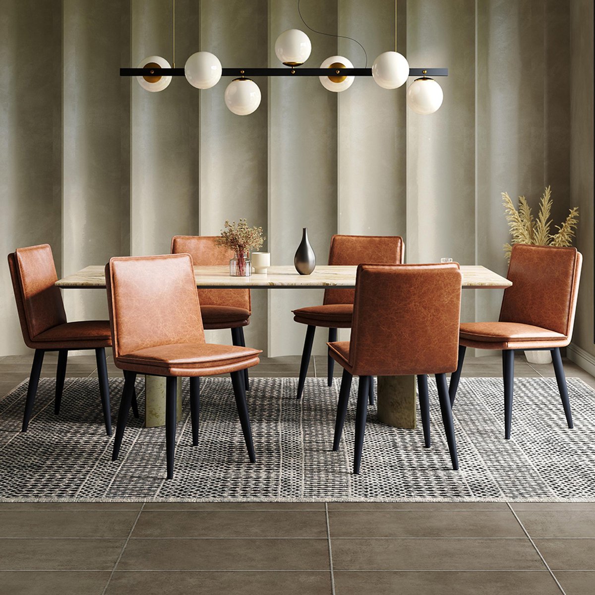 BLACKCOLORS 6 eetkamerstoelen, eetkamerstoelen van PU, dubbellaagse kussens, comfortabel en zacht, geschikt voor eetkamers, woonkamers, cafés, moderne stijl, bruin