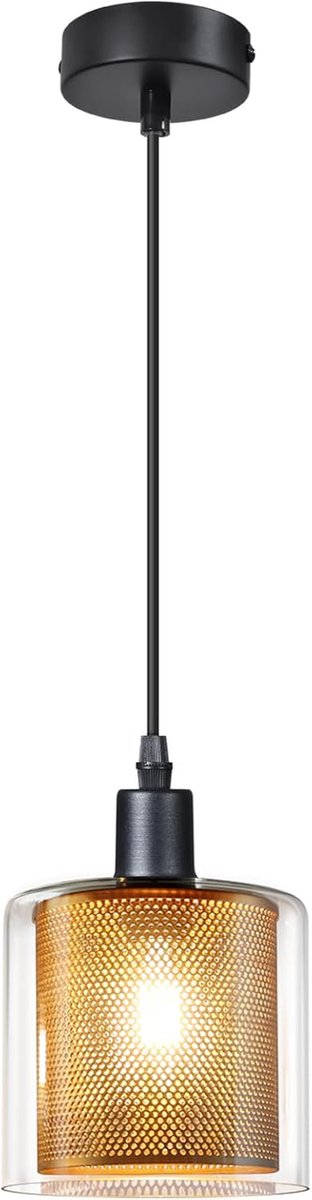 Glitzerlife hanglampen - in hoogte verstelbaar - 1xE14 - industrieel ontwerp - metaal en glas - Ø13 cm - metaal, goud en zwart