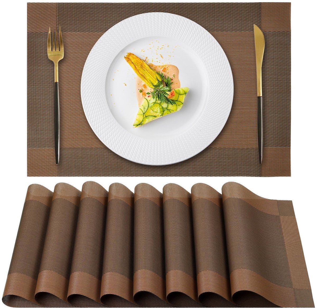 Unyqoos® Set van 8 bruine placemats met hittebestendige en antislip eigenschappen