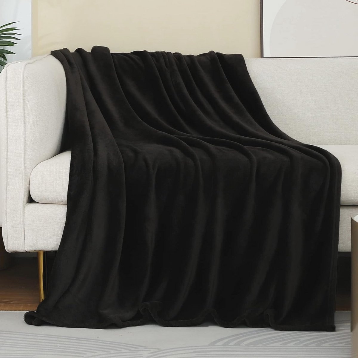 Flanellen fleece deken - Zwarte superzachte pluche deken voor bank en slaapbank