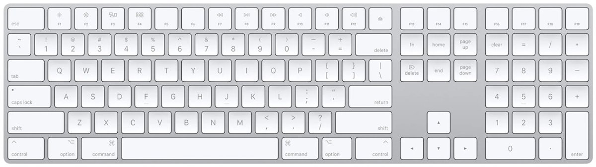 Apple Magic Keyboard with Numeric Keypad - Toetsenbord - Bluetooth - zilver - voor 10.2-inch iPad; 10.5-inch iPad Air; iPad mini 5; iPhone 11, XR, XS, XS Max