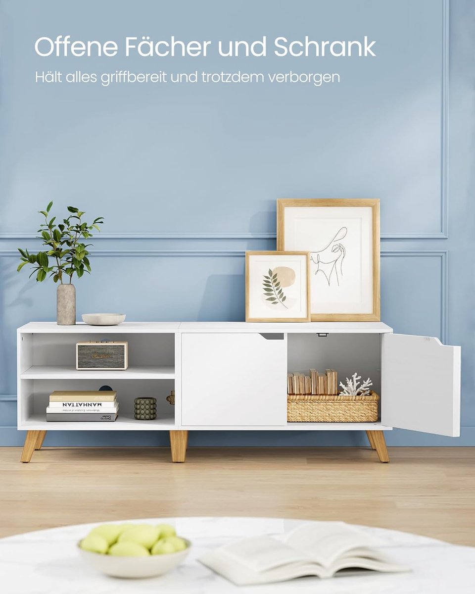Moderne TV-kast met 2 deuren - Wit - deuren verstelbare planken – 140 - Medahomestore