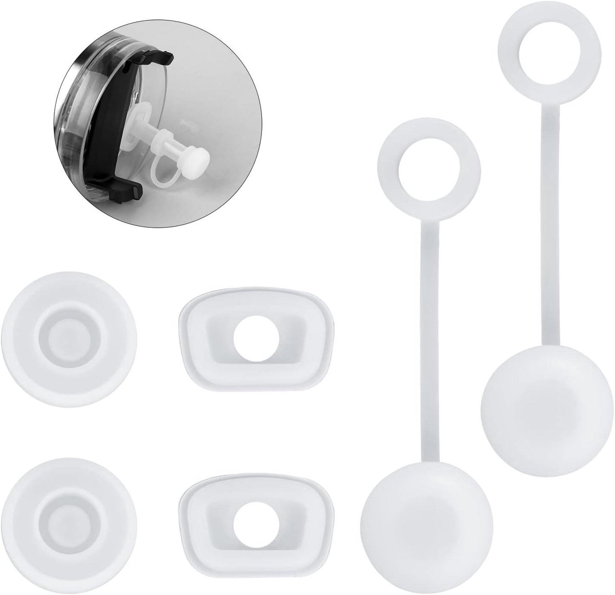 EGoods - Siliconen Morsstop Voor Beker Stanley Cup - Bekeraccessoires - 6 Stuks Met Rietjesdeksels