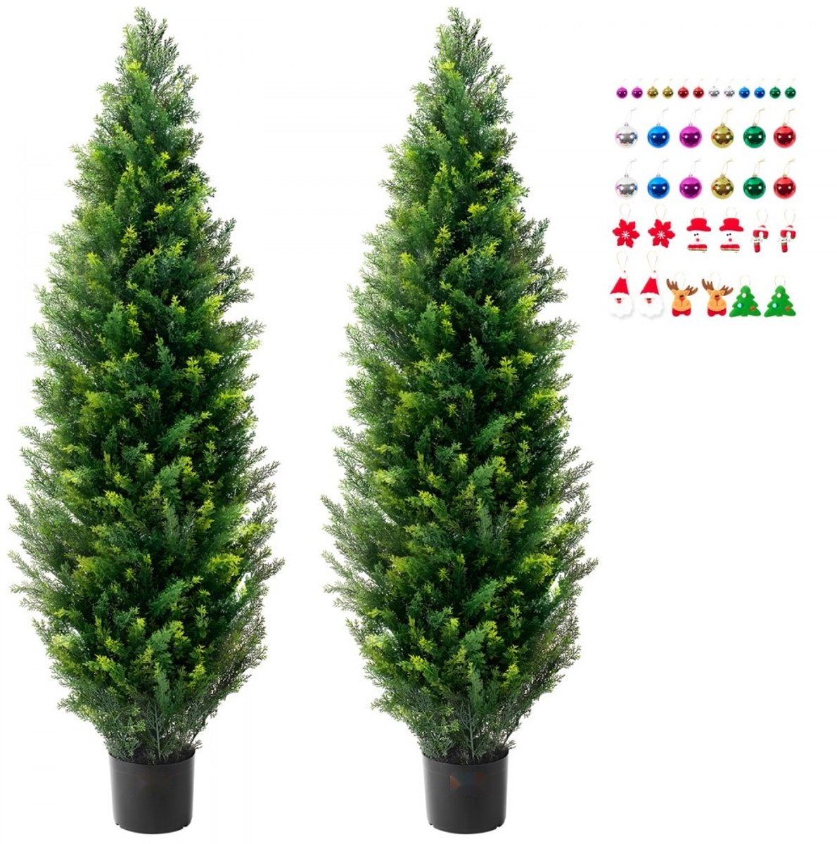 Kunstmatige Ceder-Cipres Topiary Boom - Set van 2 - 152 cm Hoog - Met Pot - UV-bestendig - Groenblijvend - Voor Binnen en Buiten