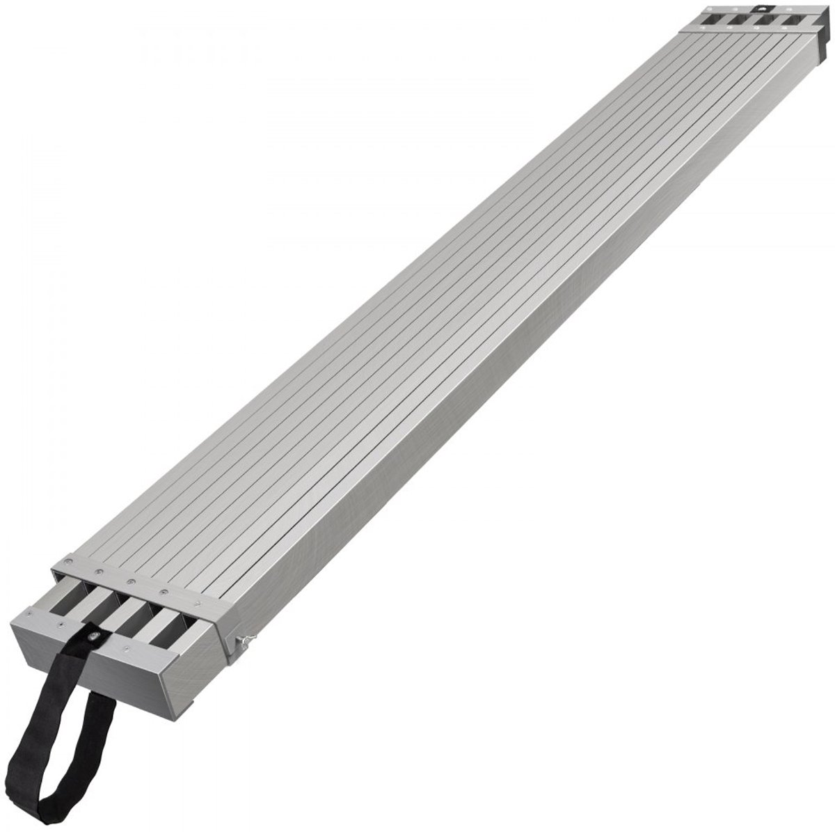 Steigerplank - Telescopisch uitschuifbare aluminium werk-/loopplank - Lengte 2,7-4,6 m - Breedte 32 cm - Draagvermogen 227 kg - Antislip oppervlak - Voor steiger en ladder