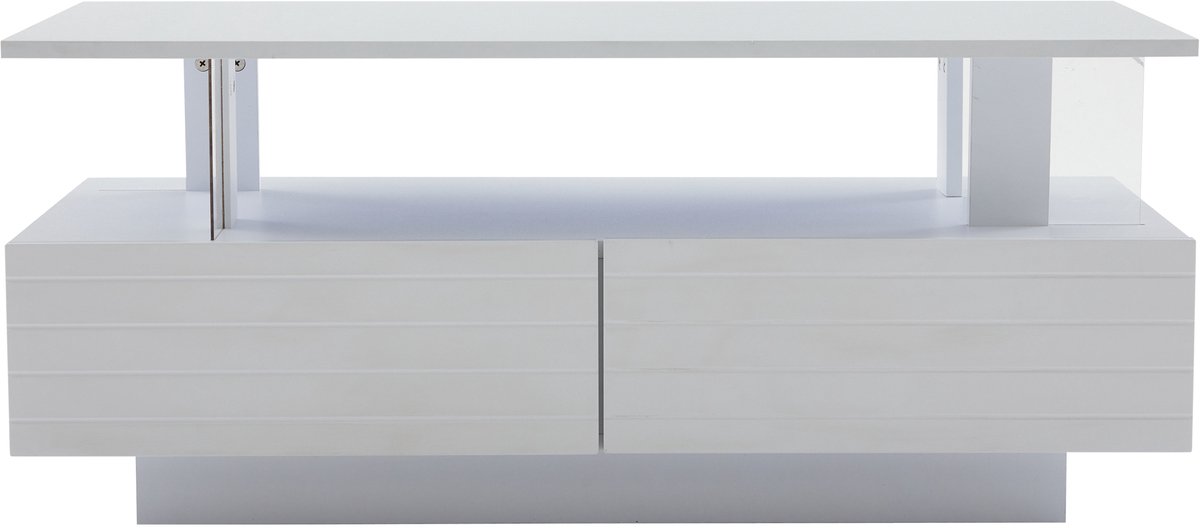 MODFU Witte LED-salontafel met acrylverlichting, rechthoekig, 2 lagen, opbergruimte, Bluetooth app-bediening, voor woonkamer of kantoor