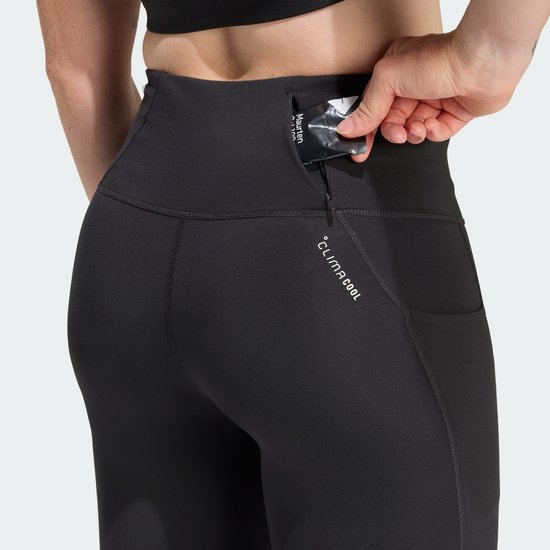 Zwarte legging met ClimaCool-technologie, ritszakje aan de achterkant.