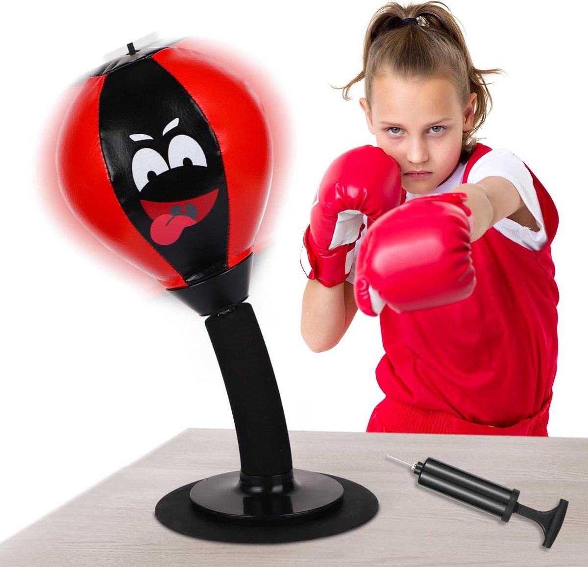 EGoods - Bokszak voor op Bureau, Zuignap Aanrechtbokszak - Fun Punch Rage Bag voor Kinderen en Volwassenen - Kantoor Bokszak in Zwart en Rood