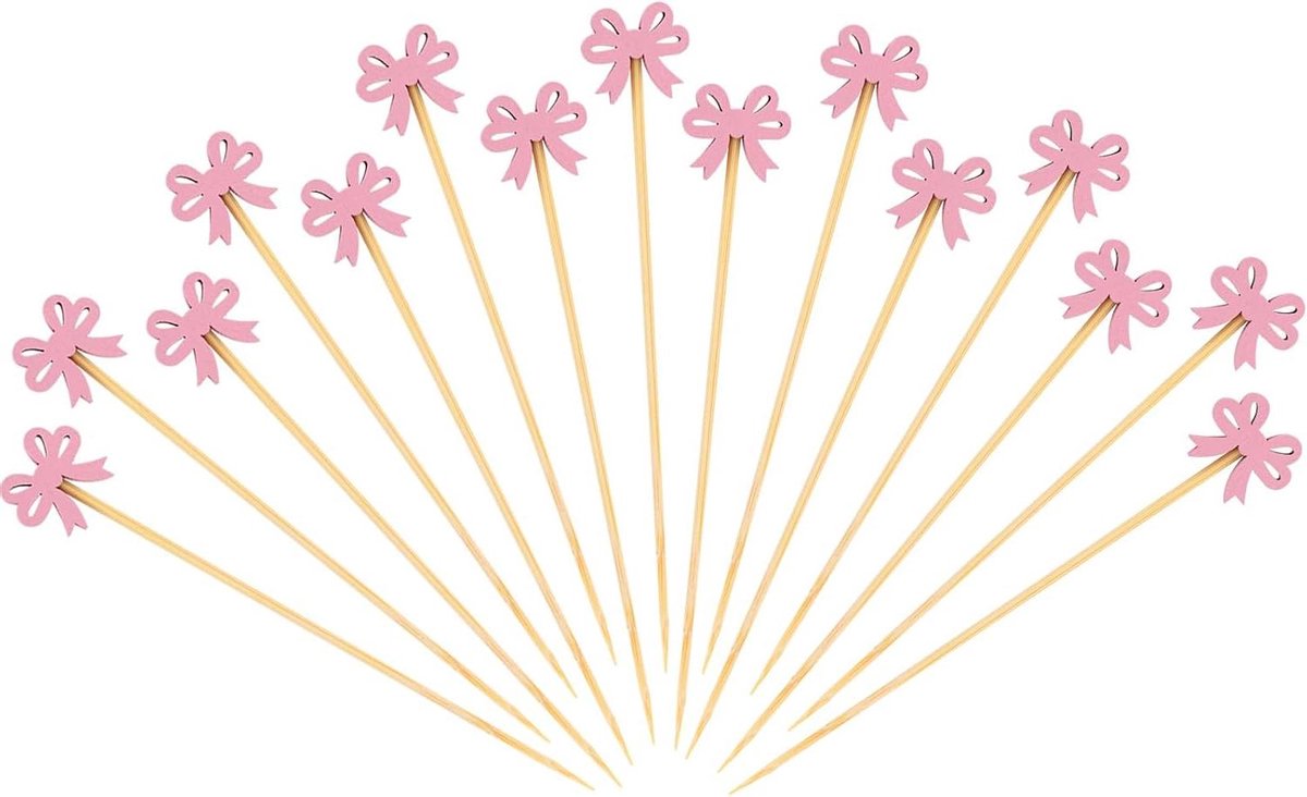 EGoods - Roze Strik Cocktailprikkers 200 stuks, 12,5 cm lang - Voedsel Tandenstokers Houten Roerstaafjes - Voorgerechtprikkers voor Drankjes Dessert - Vrijgezellenfeest Benodigdheden