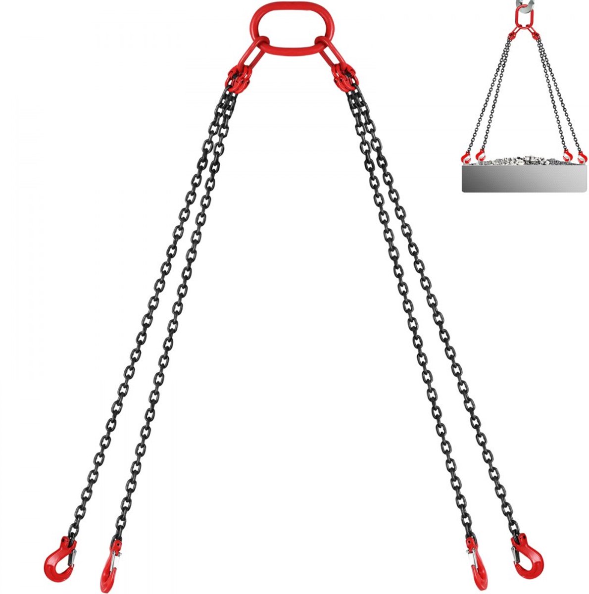 Hijsketting - Kettingsling 4-Poots G80 - Diameter 8 mm - Lengte 3 m - Draagvermogen 5 ton - Grijphaken - Voor Motortakel