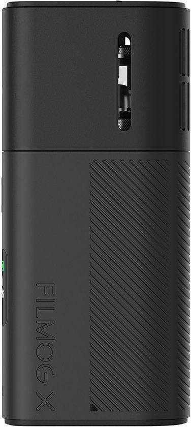 Machine à fumée FILMOG X noire avec côté texturé, écran et nom de marque.