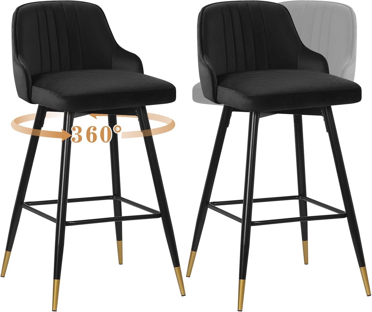 Set van 2 Fluwelen Draaibare Barkrukken 65 cm - Moderne Keukenstoelen met Rugleuning