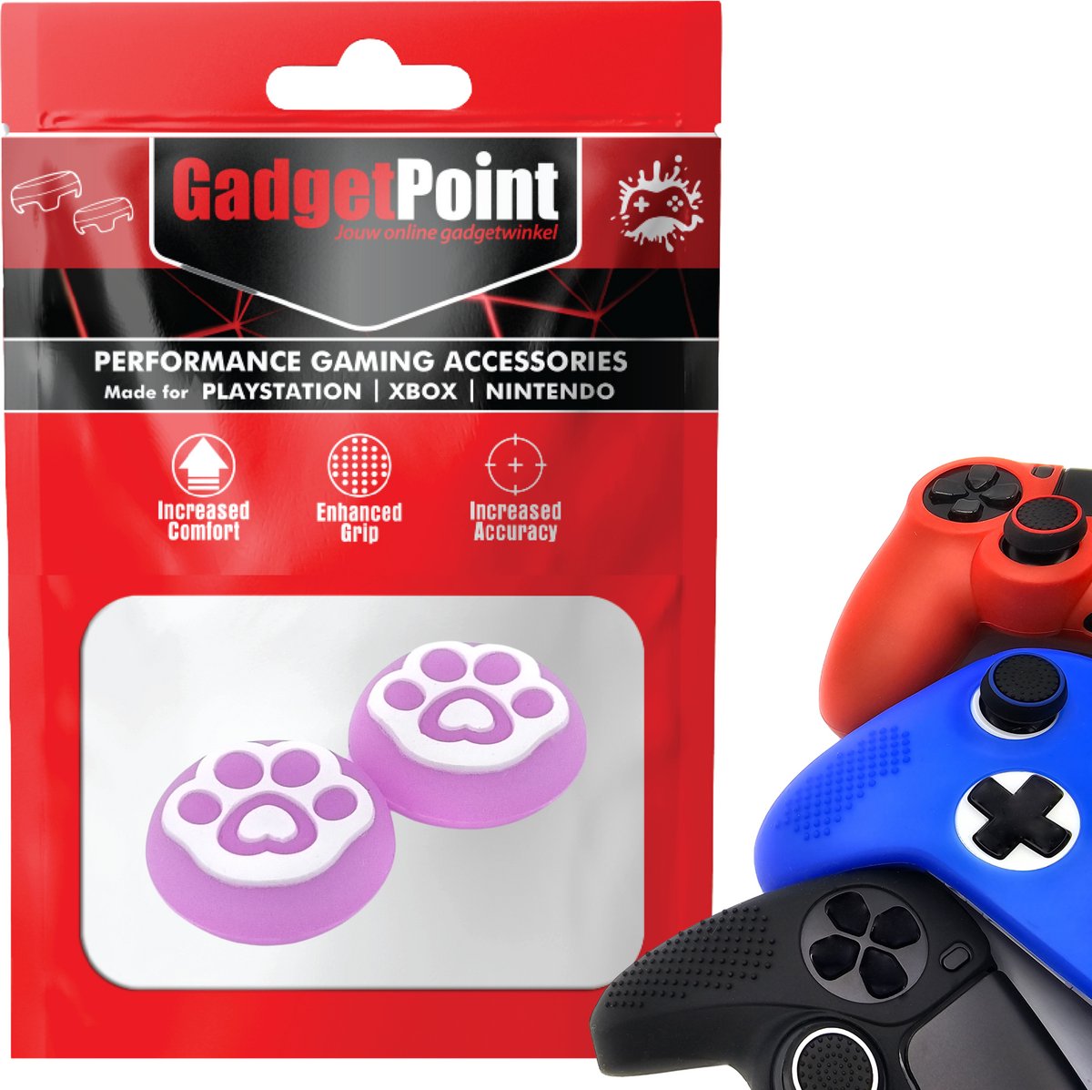 Gadgetpoint - Thumb Grips voor PlayStation, PS5, Xbox X/S, One & Switch Pro Controller - Gaming Thumbgrips - Performance Anti-Slip Thumbsticks - Bescherming Accessoires - Pootjes - Roze met Wit