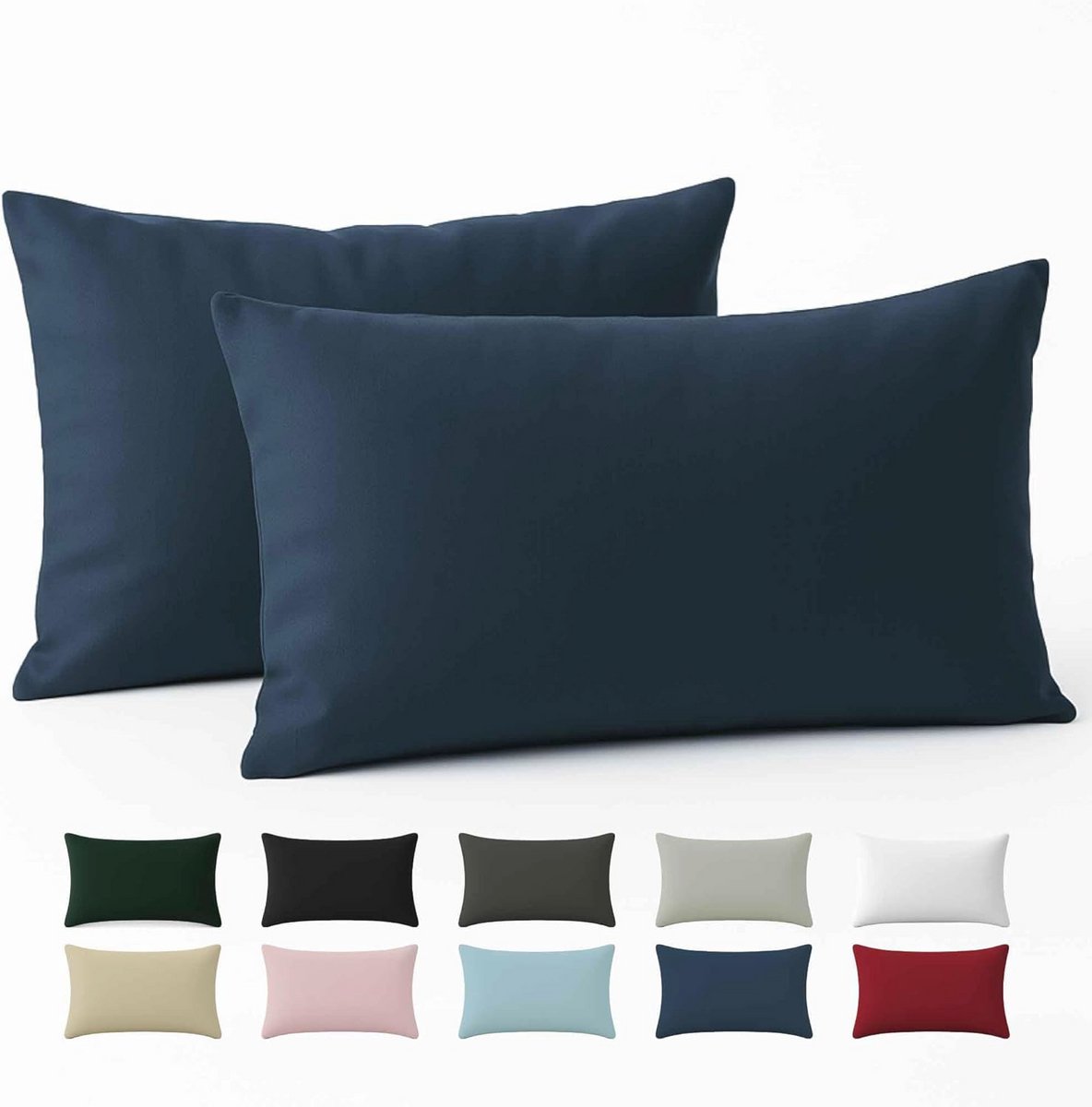 Versterkte katoenen kussenslopen 30x50 cm - set van 2 - donkerblauw voor ultiem comfort