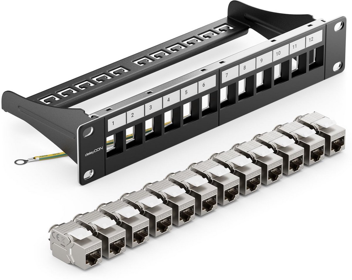 Patchpaneel 12 poorts CAT 7 met Keystone Modules voor Netwerkinstallatie