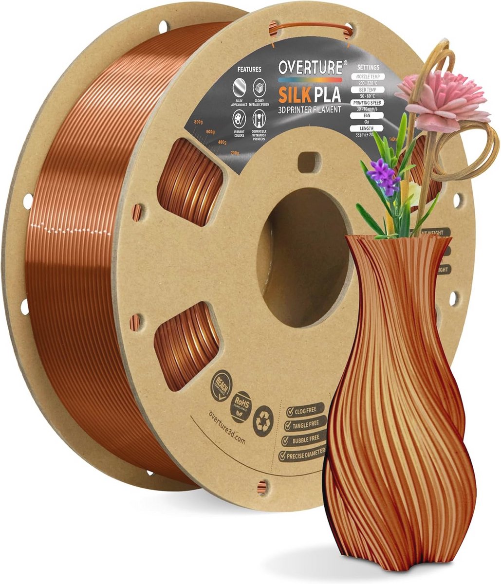 Silk Filament PLA 1.75mm voor 3D Printers - Clog-Free, 1kg Spoel