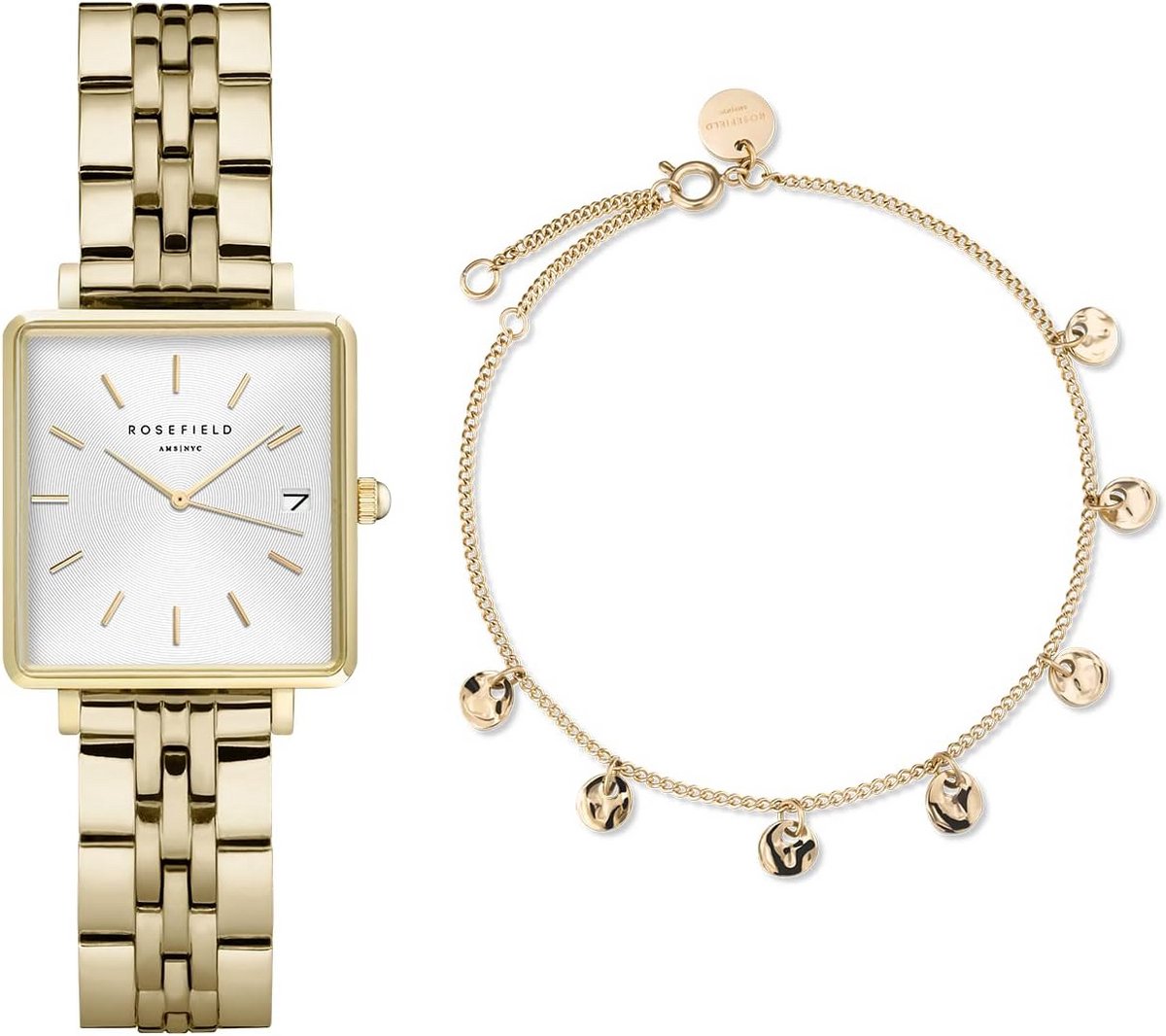 Dameshorloge Vierkant Roségoud Kleine Kast - Analoog met Datum