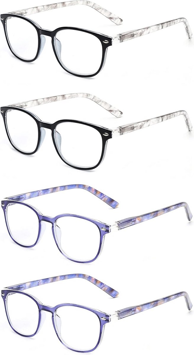 Set van 4 Veer Scharnier Leesbrillen +1.5 Grijs en Blauw voor Heren en Dames