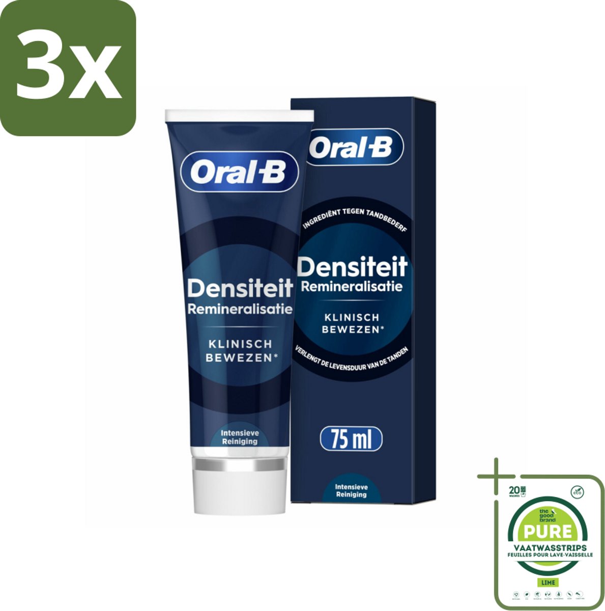 3 x Oral-B - Pro Science – Tandpasta – Clinical Density – 75 ml - Grootverpakking - Tandpasta - Remineralisatie - Calciumverlies - Glazuurbescherming - Zuurerosie