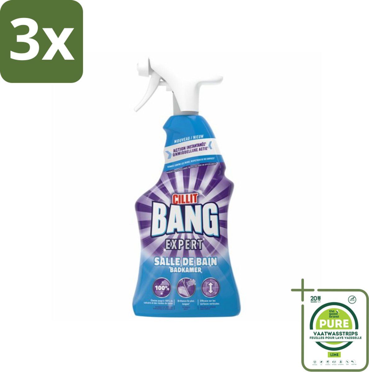 3 x Cillit Bang – Schoonmaakspray – Badkamerreiniger – 750 ml - Grootverpakking - Badkamerreiniger Spray - Anti-kalk Badkamerspray - Badkamer Reinigen - Kalk Verwijderen - Zeepresten Verwijderen