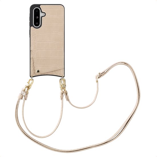 Etui Selencia - Adapté pour Samsung Galaxy A56 / A36 - Nova Croco Back Cover avec cordon et porte-cartes - Beige