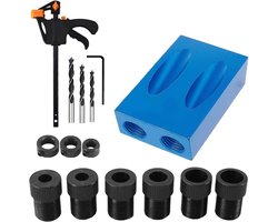 15 stuks - Gatschroefmalset - Mini Pocket Hole Jig-kit-15 graden hellende gatpositioneerder - Houtbewerkingsgereedschap (marineblauw) - Boormal - gatschroefmalset