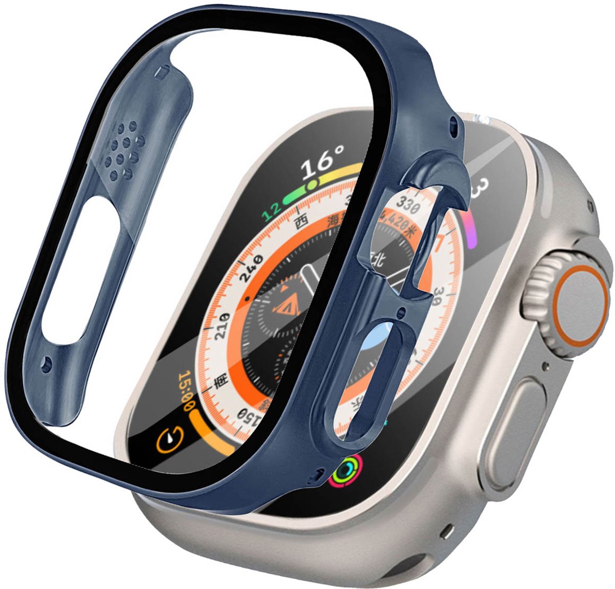 iMoshion Screen Protector Geschikt voor Apple Watch Ultra / Ultra 2 - 49 mm - Donkerblauw - iMoshion Full Cover Hard Case / Hoesje - Donkerblauw