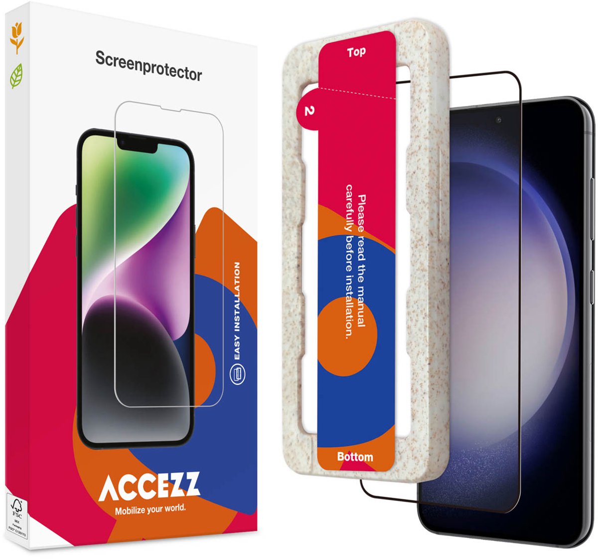 Accezz Screenprotector Geschikt voor Samsung Galaxy S23 / S22 - Accezz Gehard glas Full Cover screenprotector met bio applicator