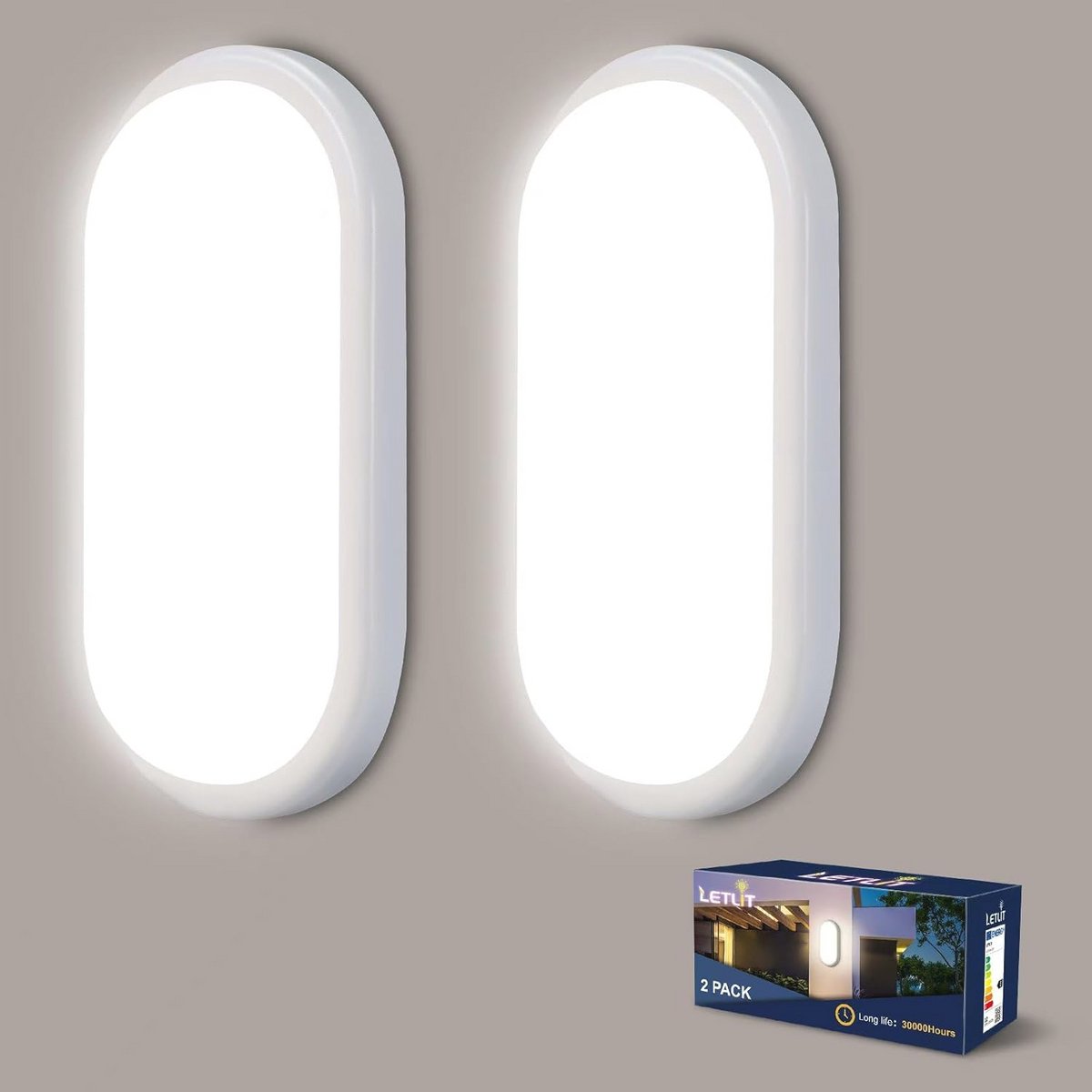 Vochtbestendige LED Wandlamp Binnen - 2 Pack, 18W 1800LM Ovaal Plafondlamp voor Trap, Hal en Garage