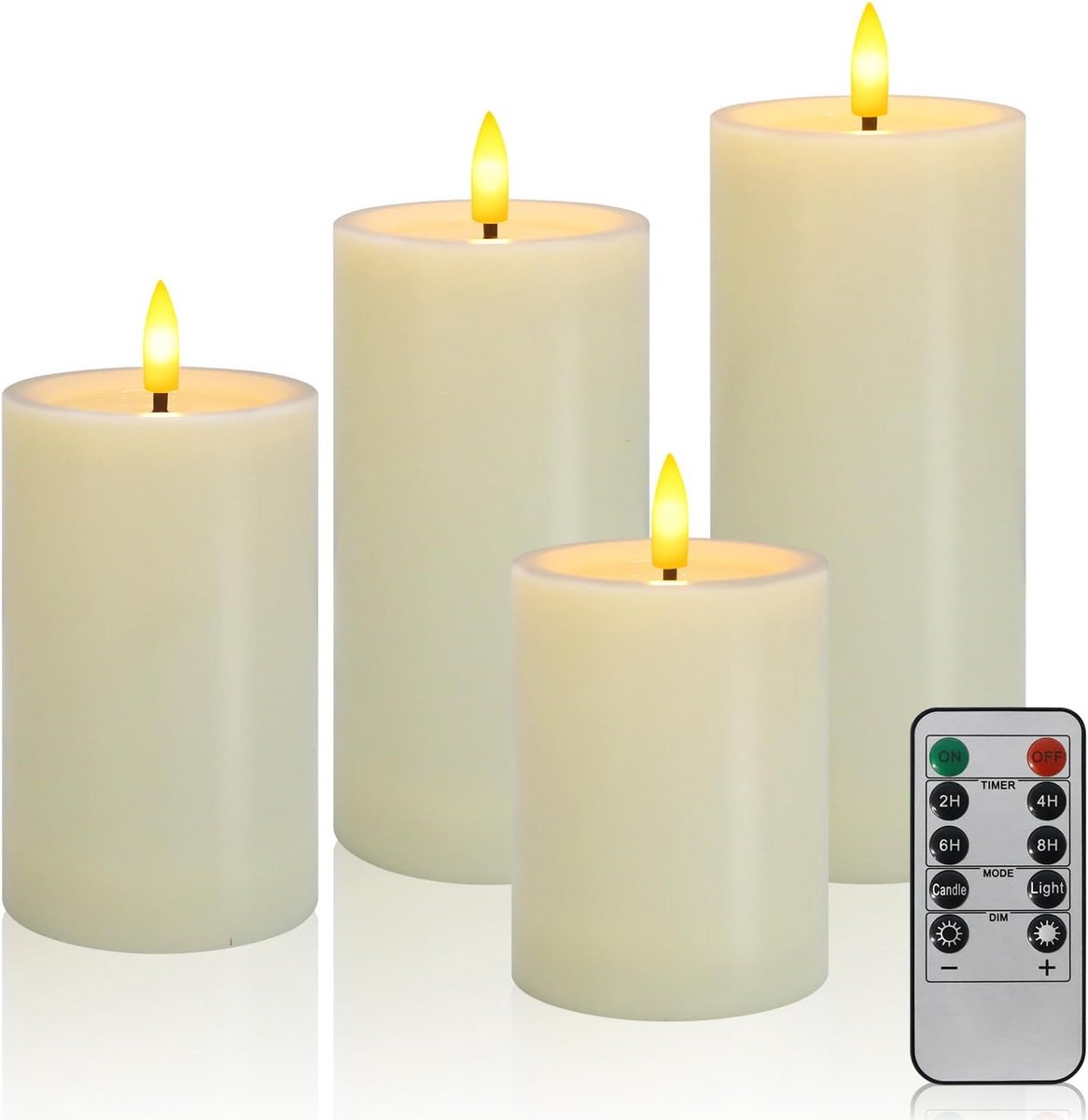 Set van 4 Vlamloze LED Kaarsen met Timer & Afstandsbediening - Batterij Pilaarkaarsen - Waterdicht voor Feest & Decoratie