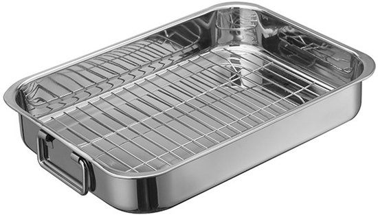 Foto: Bakplaat met rooster roestvrij staal geschikt voor de oven vaatwasmachinebestendig ovenbestendig verkrijgbaar in verschillende maten zilverkleurig 36 26 6cm