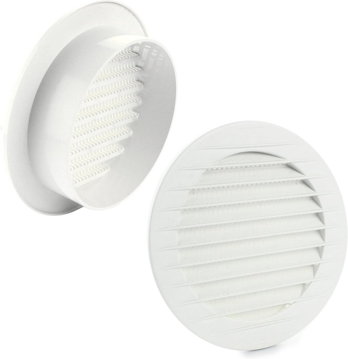 Ventilatierooster met insectengaas - Luchtstroom rooster - Natuurlijke ventilatie - Geïntegreerd insectengaas - 110 mm diameter - Wit