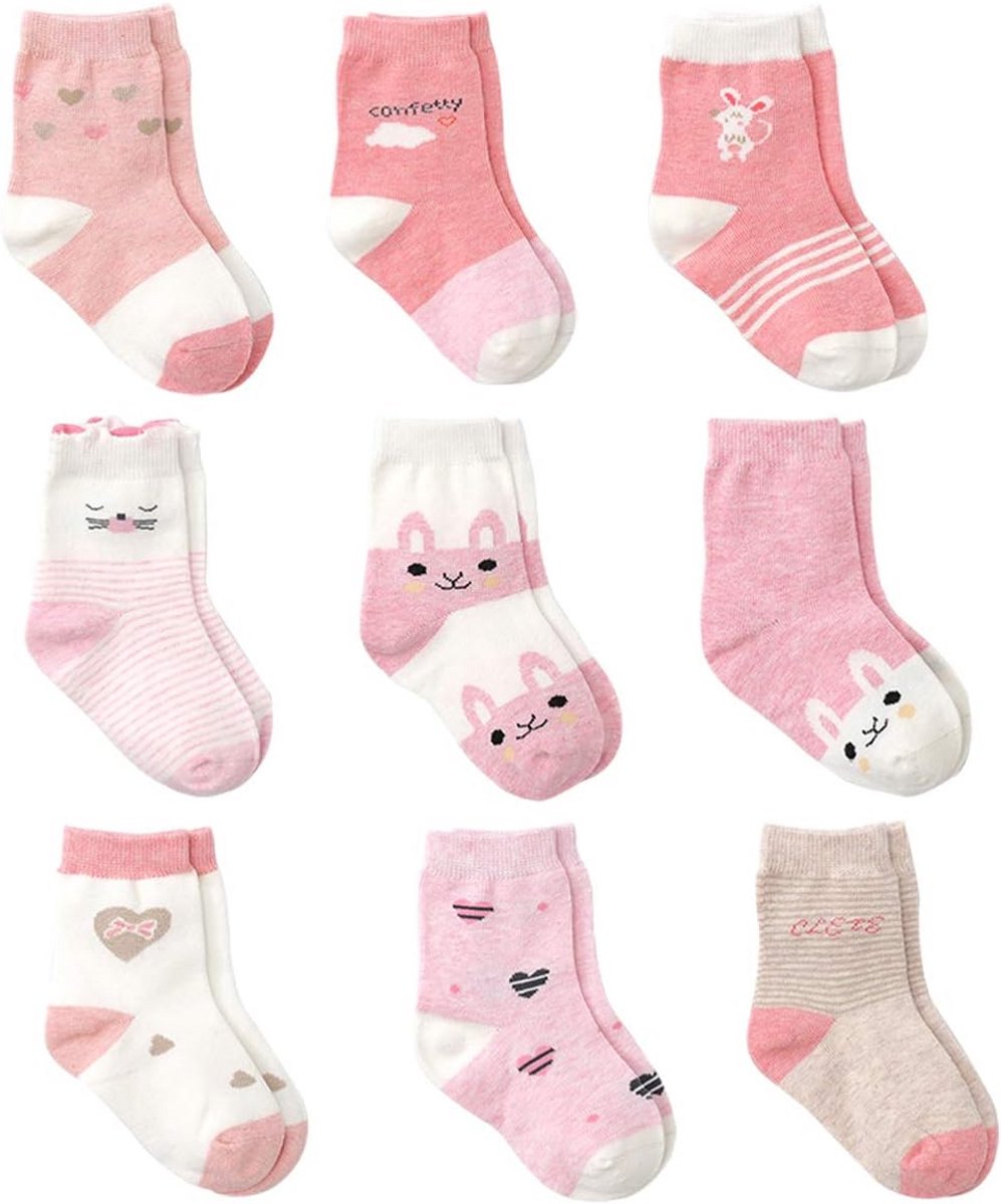 Sokken voor Meisjes - 9 Paren Katoenen Baby Sokken