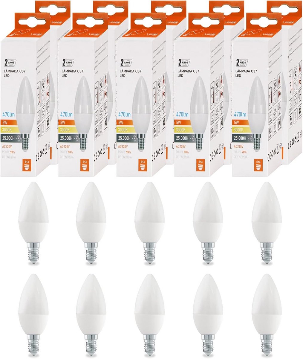10x E14 LED Kaarslamp 5W Warm Wit (Vervangt 40W) 470 Lumen - Niet Dimbaar