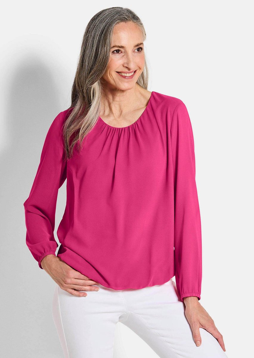 Goldner Chiffonblouse Jerseyblouse met plooidetails
