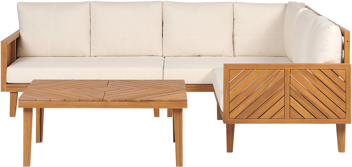 Beliani BARATTI - Loungeset voor 4 - Lichtbeige - Acaciahout Bruin