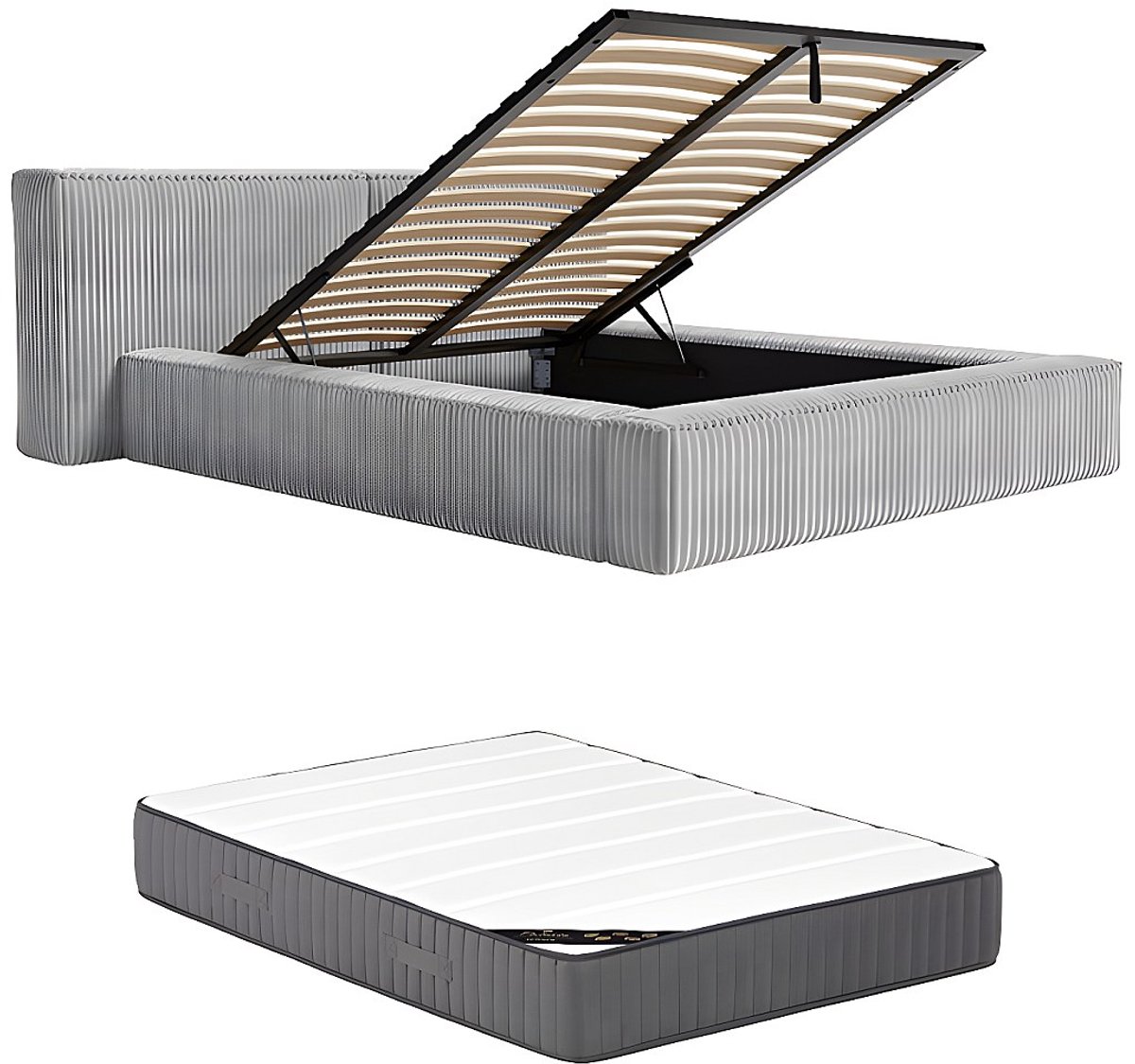 Vente-unique Bed met opbergruimte fluweel lichtgrijs 160 x 200 cm