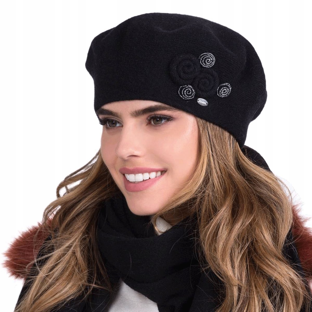 Kamea BIRMA dames baret - zwarte wol met applicatie, universeel