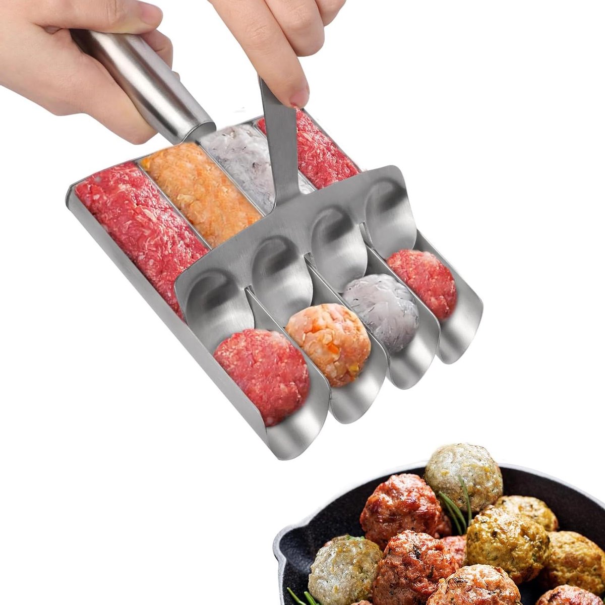 Cosensi - Gehaktbal Maker met Snijspatel van Roestvrij Staal | Handleiding voor Snel Vormen van Koekjes, Visballen en Garnalen Ballen