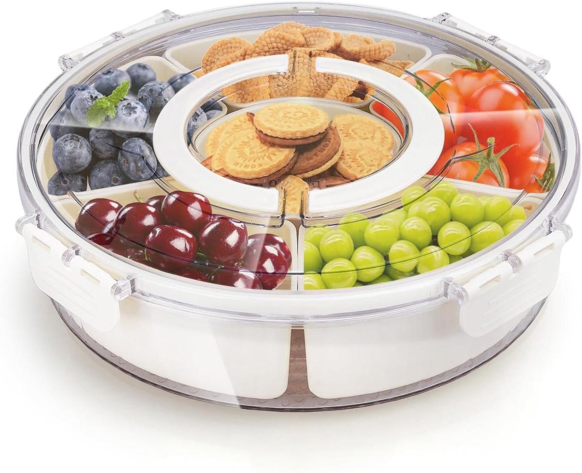 Cosensi - Snackbox met vakken en deksel - 28 cm - Spinner - Geschikt voor snoep, koekjes en fruit.
