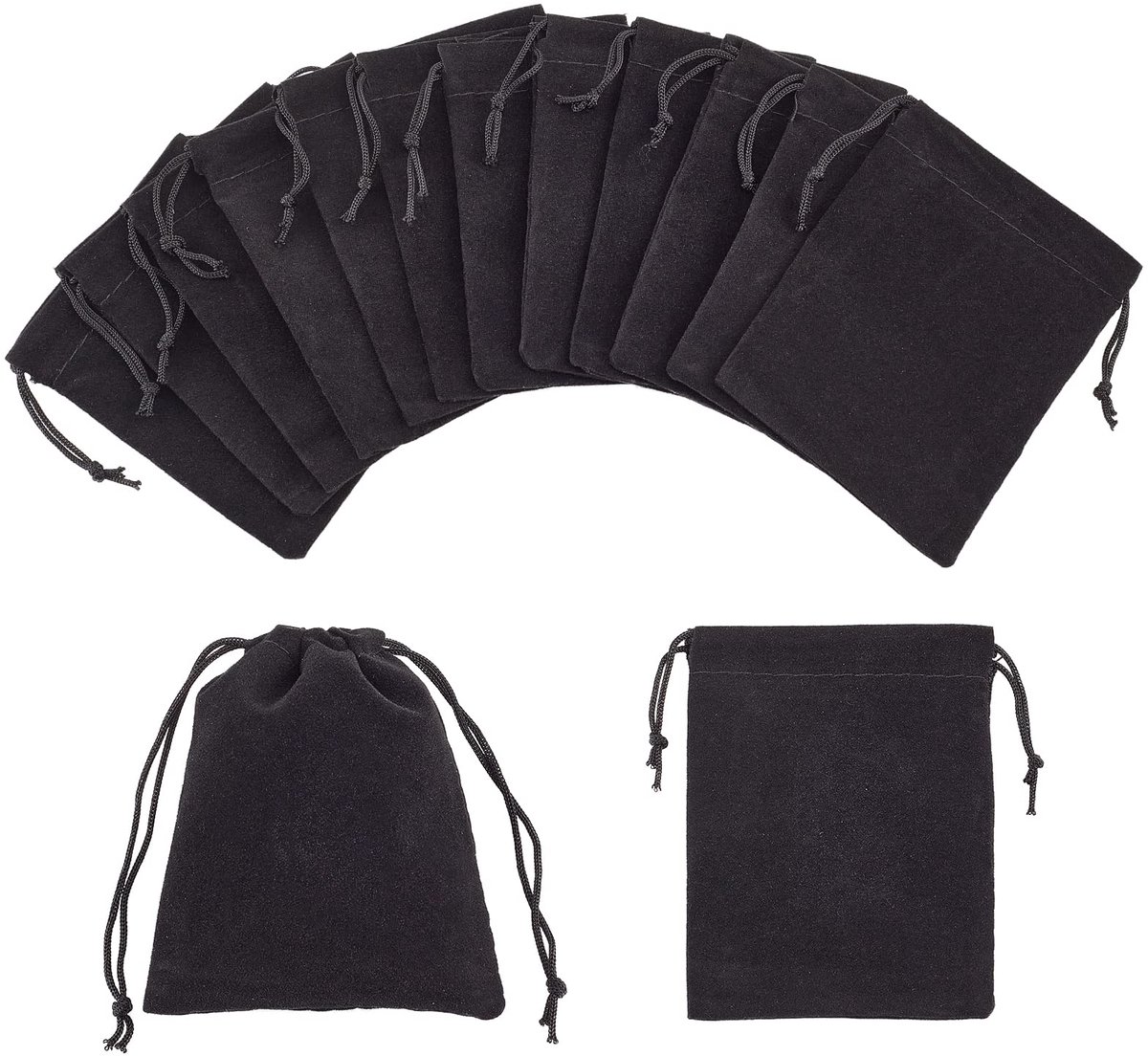 100 stuks fluwelen trekkoordzakjes voor bruiloften, feestartikelen, sieradenzakjes, cadeauzakjes voor Kerstmis en Valentijnsdag, sieraden inpakpapier, zwart, 8,5 x 7 cm