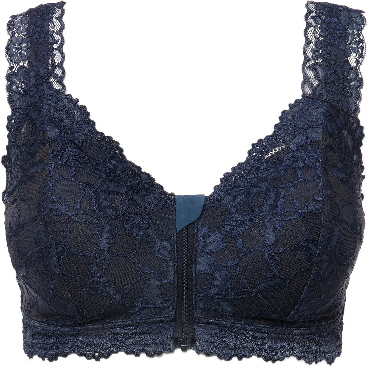 Ulla Popken - Dames - Bralette kant rits geen beugel - Nachtblauw - Maat 90B