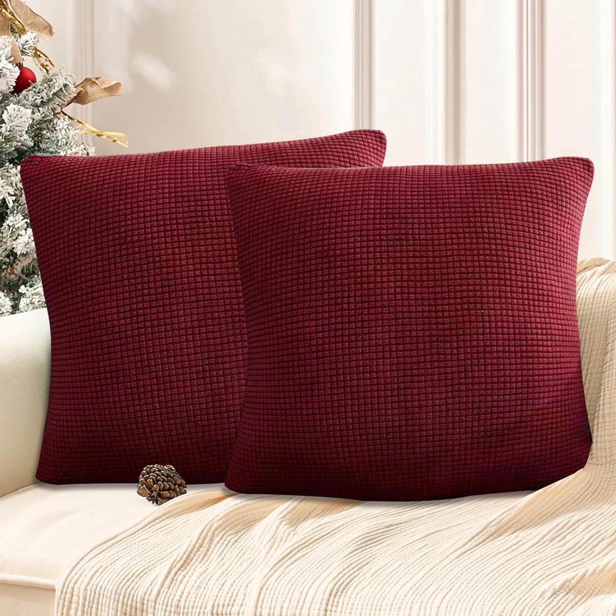 Cosensi Set van 2 kussenslopen voor bank 40 x 40 cm - Vierkante decoratie voor Kerstmis in het rood - Kerst kussenslopen Any