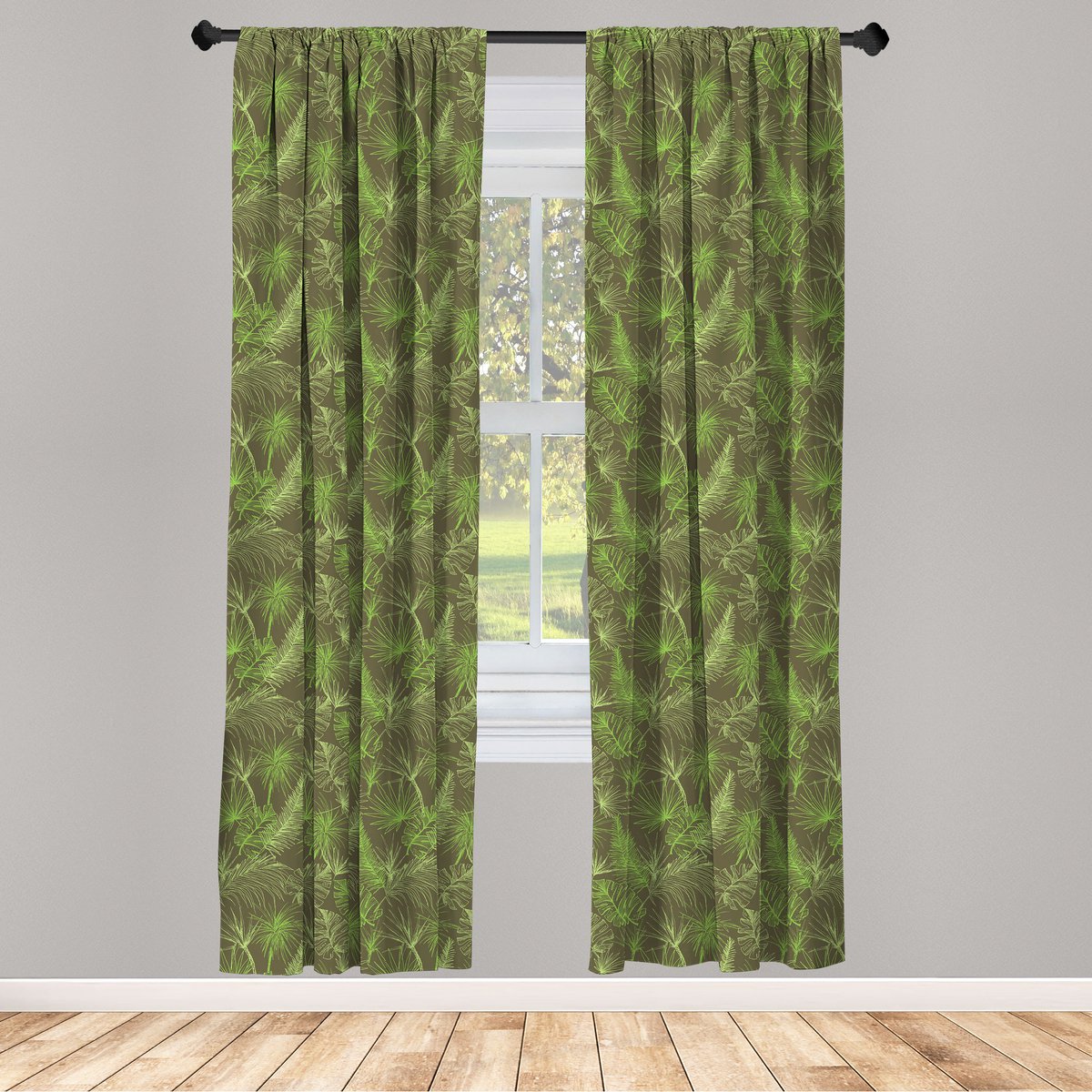 ABAKUHAUS Junglebladeren Voorhangen – 2x75x175 cm – Microvezel