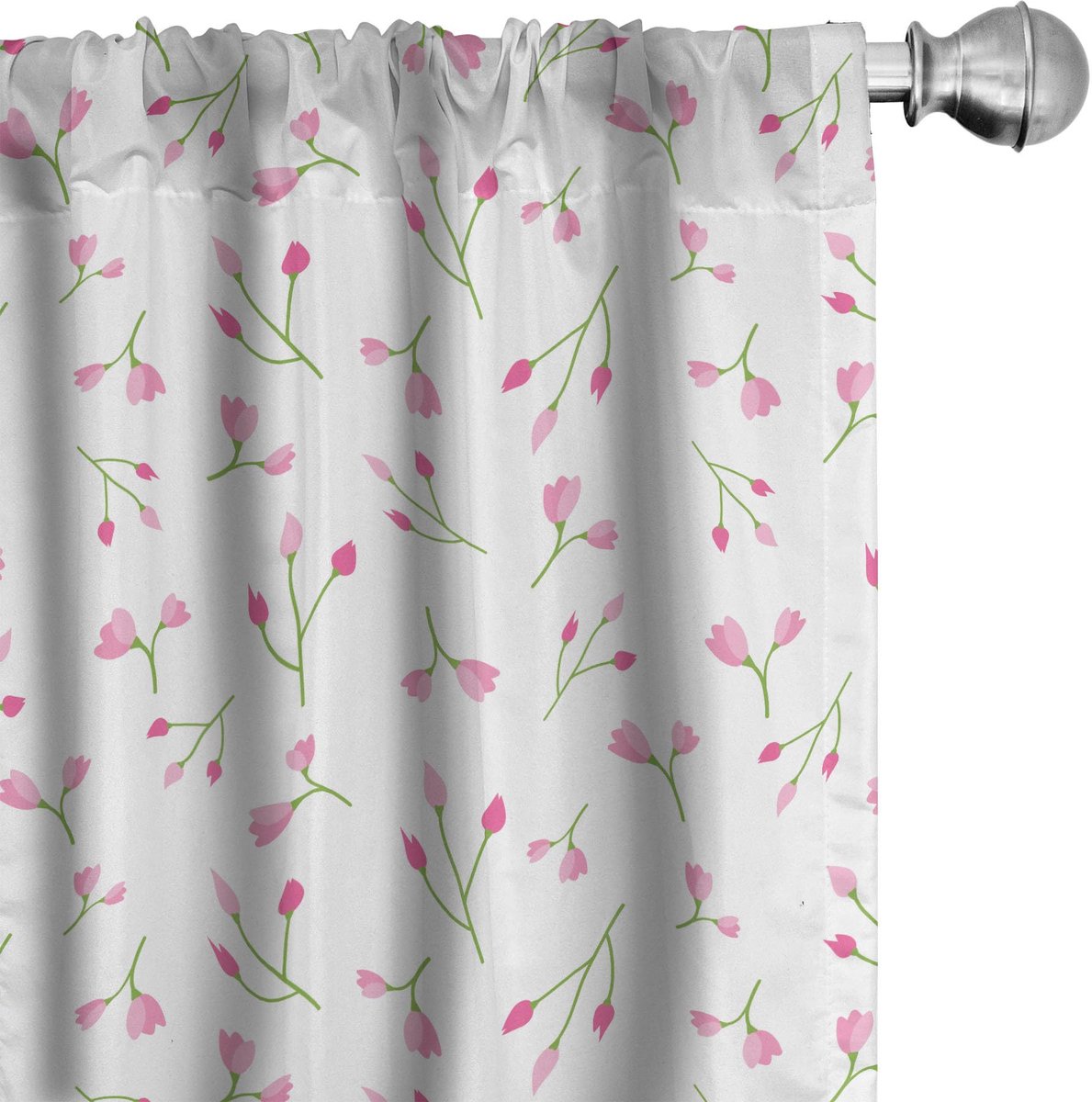 ABAKUHAUS Bloemen Gordijnen 2×75×245 cm – microfaser – Lichtroze/Groen Hellroze