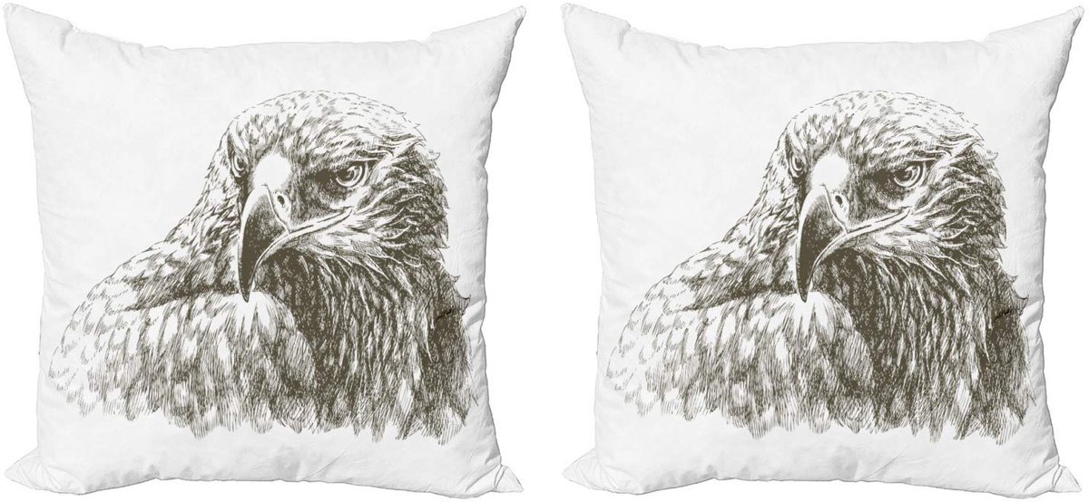 ABAKUHAUS Adler Kussenhoes – 2x40x40 cm – Dubbelzijdig bedrukt – Zwart-Wit