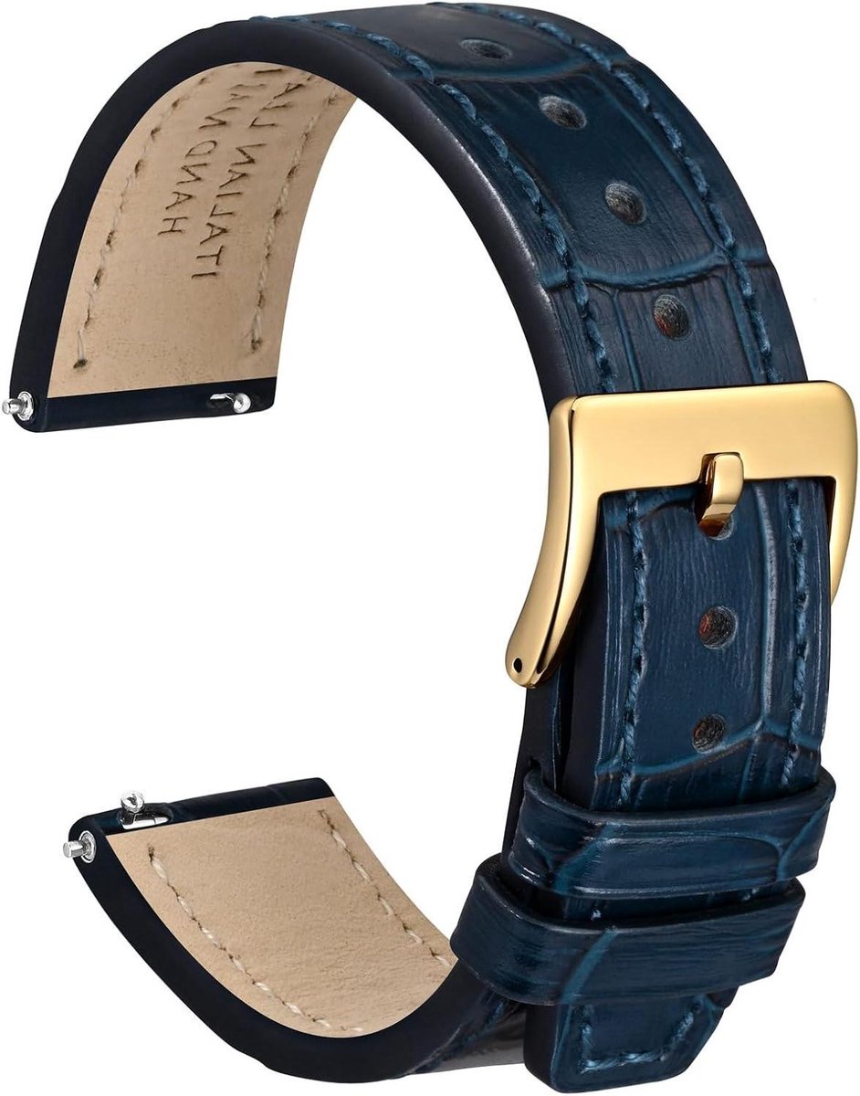 Cosensi - Lederen horlogeband van Italiaans krokodillenleer met reliëfpatroon, snelsluiting van kalfsleer voor heren en dames, bandbreedte 18mm 20mm 22mm 24mm - Duurzaam en stijlvol.