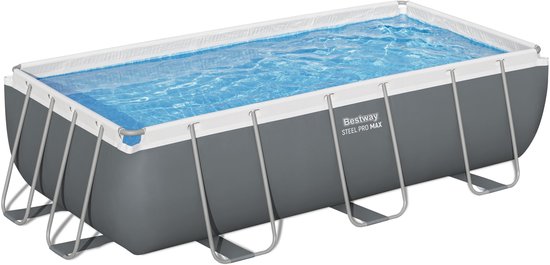 Bestway Power Steel - Opzetzwembad inclusief filterpomp en zwembadtrap - 404 x 201 x 100 cm - Rechthoekig