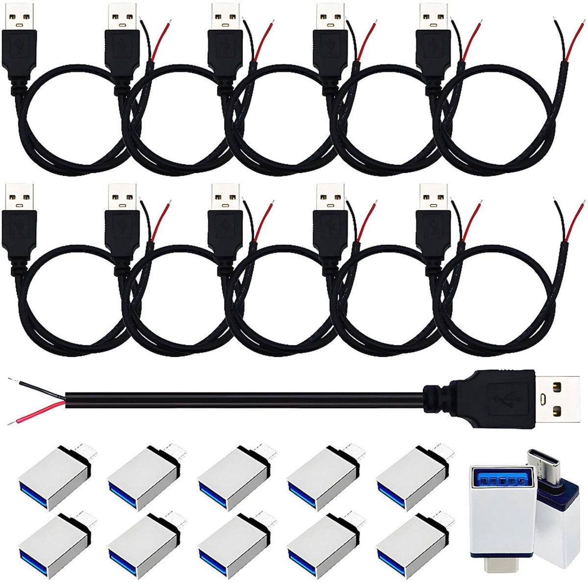 Cosensi - USB voedingskabel set - 22AWG, 2-aderig - 0,3m - DIY Pigtail - Oplaadkabel