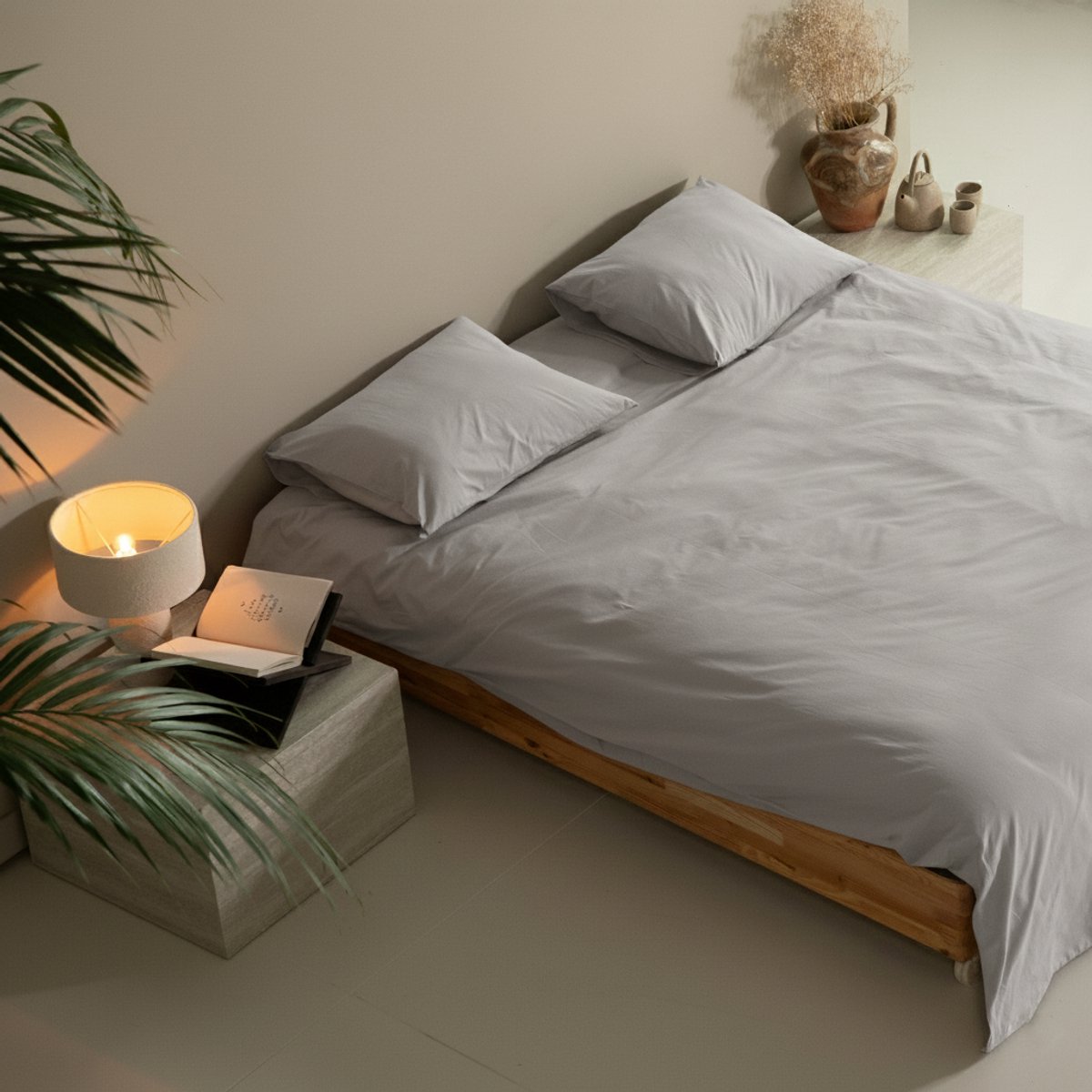Percal Dekbedovertrek - Dove Grey - 140 x 220 cm - 1 Persoons - Incl. 1 kussensloop - Eenpersoons - Beddengoed - Dekbedhoes - Hoogwaardige kwaliteit - Grijs